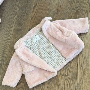 Zara Baby Pink Fuzzy Jacket 12-18 months baby toddler with pockets EUC